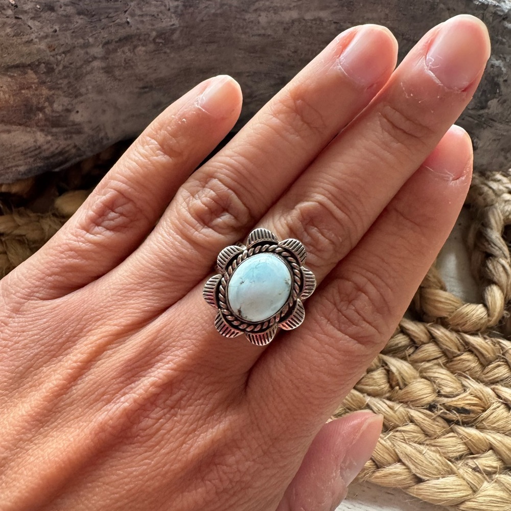 sterling silver ring with a Larimar stone